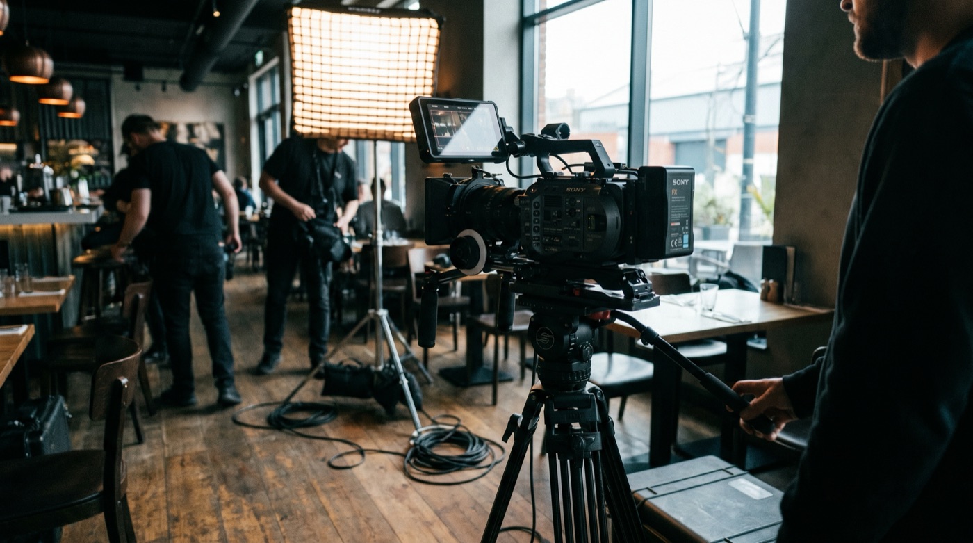 Sprzęt na planie content day - kamera kinowa i światło
